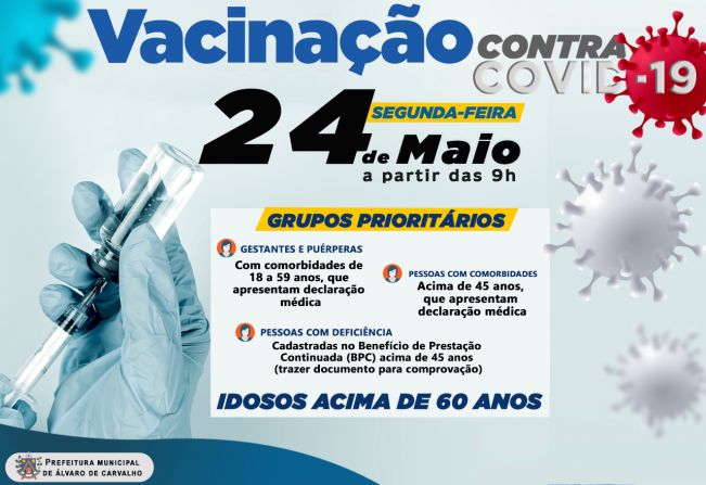 Prefeitura marca ação de vacinação contra a Covid-19 para pessoas com comorbidades ou doenças cardiovasculares