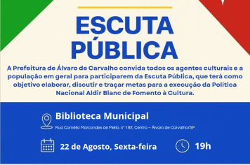 Cultura realiza Escuta Pública do Plano Anual de Aplicação de Recursos da Lei Aldir Blanc